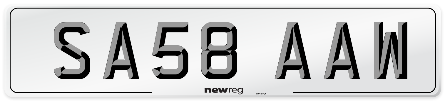 SA58 AAW Number Plate from New Reg